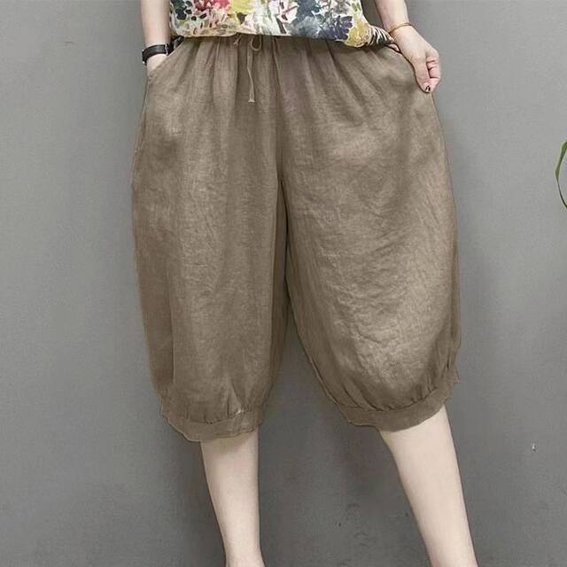 Bloomers for women, small ice silk cotton linen elastic high waist five-point shorts for women, new summer loose harem pants trendy