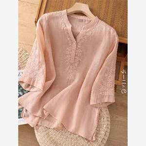 
Cotton and linen tops for women high-end ramie and linen large size middle-aged mothers summer 2026 new Chinese style short-sleeved shirts