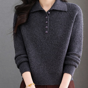 
Lapel knitted women's autumn and winter 2025 new loose and stylish button loose slimming thick bottoming shirt sweater inner wear