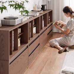 Modular Bear-Themed Cabinet Set, Low Cabinet, Living Room Display Cabinet, Glass Door Floor-Standing Bookshelf, Household Solid Wood Storage Cabinet