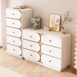 Cream-Colored Rounded Corner Five-Drawer Cabinet for Bedroom, Living Room, Wall-Mounted Bedside Storage, Entryway, and Sideboard