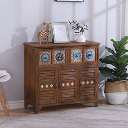 Yangman American-Style Solid Wood Chest of Drawers, Living Room Wall-Mounted Cabinet with Doors, Storage Cabinet, Entryway Simple Shoe Cabinet, Vintage Cabinet