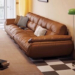 Helen Xianwu Sailboat Cloud Sofa, Top-Grain Leather Sofa, Straight-Row Sofa for Small Living Rooms, New Model in Mid-Century Style