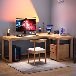 Zhaojiang Shijia Nordic Solid Wood Corner Desk for Home Use, L-Shaped Computer Desk, Gaming Desk, Bedroom Corner Writing Desk