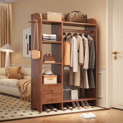 Wangkabe Solid Wood Clothes Rack Floor-Standing for Bedroom, Living Room, Entryway, Simple Coat Rack with Drawer Storage, Multifunctional