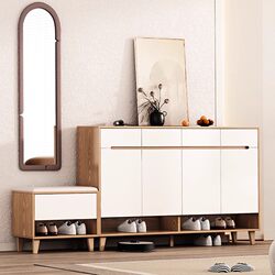 Yangman's New Nordic-Style Entryway Cabinet, Solid Wood Shoe Cabinet with Integrated Bench for Home Use, Large Capacity Storage Entryway Cabinet