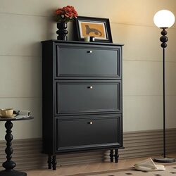 Welcome American-Style Solid Wood Ultra-Thin Flip Shoe Cabinet for Home Entrance, Vintage Narrow Entryway Cabinet for Small Apartments