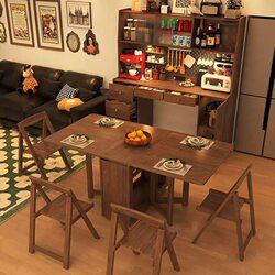 Bamboo Folding Dining Table and Sideboard Combo, Extendable and Movable, Multifunctional Wall-Mounted Table for Small Apartments