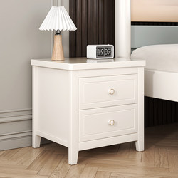 Cream-Colored Bedside Table Made of Solid Wood for Small Apartments, White Children's Fully Assembled Bedside Cabinet, Bedroom Storage Cabinet