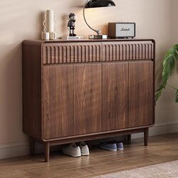 Yangman Simple Solid Wood Shoe Cabinet 2026 New Model Walnut Color Entryway Storage Cabinet with Drawers Foyer Storage Cabinet
