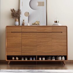 Yangman Shoe Cabinet for Home Entrance, Solid Wood Frame, Indoor Foyer Storage, Integrated Wall-Mounted, New Chinese Style, 2025 New Model