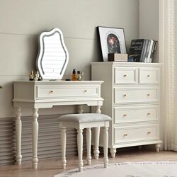 Meng Xiaoxiong American-Style Pastoral Solid Wood Dresser and Vanity Table Combo for Small Apartments, White with Mirror