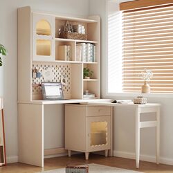 Yangman Perforated Board Desk with Integrated Bookshelf, Bedroom Student Home-Use Desktop Computer Desk, Solid Wood Student Study Desk