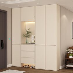 Meng Xiaoxiong Solid Wood Entryway Shoe Cabinet, Vintage-Style Integrated Wall-Mounted Retro Partition Storage Cabinet Shoe Cabinet