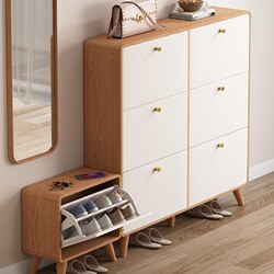 Yangman Solid Wood Nordic Ultra-Thin Shoe Cabinet for Home Entrance, Simple Modern Entryway Cabinet, Narrow Hallway Cabinet Behind the Door