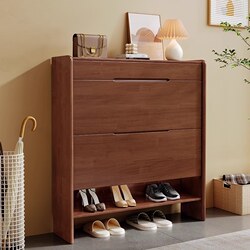 Yangman Solid Wood Shoe Cabinet, Ultra-Thin, Large Capacity, for Home Entrance, Small Apartment, Flip-Top Style, Simple Foyer Cabinet, Space-Saving, Narrow