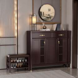Wangkabe New Chinese Style Solid Wood Shoe Cabinet for Home Entrance, Large Capacity Storage, Living Room Entryway Cabinet, Hot Selling Model 20