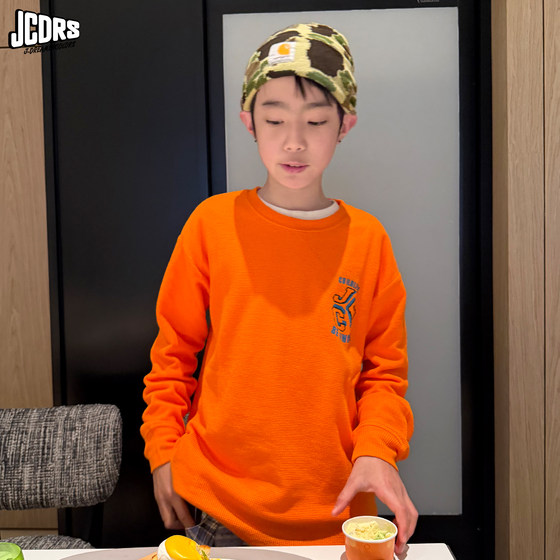 
[New at 10am on 3.24] Spring and summer dopamine color orange boy’s waffle long-sleeved T-shirt
