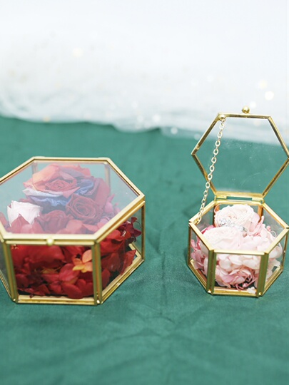 Ancienne Boîte à Bijoux Hexagonale En Verre - Occasion - Bon état - Sans Marque