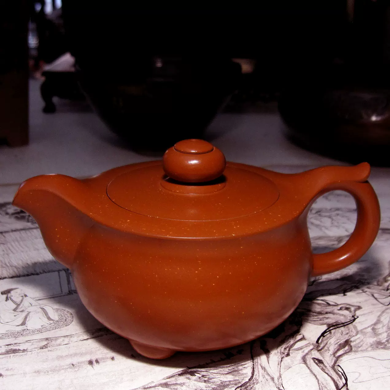 中国古美術・洪壽紫砂壺・原礦清水泥・顧景舟製壺紋・範曾(刻画)・紫泥急須・茶壺 中国古美術・洪壽紫砂壺・原礦清水泥・顧景舟製壺紋・範曾(刻画)・紫泥