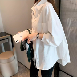 White Shirt for Women, Loose and Lazy Style, Unique Design, Plus Size Top, High-End, Stylish, Age-Reducing, Pure Cotton Shirt
