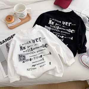 
Boys' letters long-sleeved T-shirt pure cotton round neck base shirt new spring clothes small and medium-sized children's casual T-shirt fashionable and versatile t-shirt