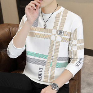 
Clearance leaked round neck sweatshirt men's spring and autumn striped inner casual loose long-sleeved T-shirt bottoming shirt top