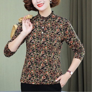 Pure cotton long-sleeved T-shirt spring and autumn new style middle-aged mother's clothing