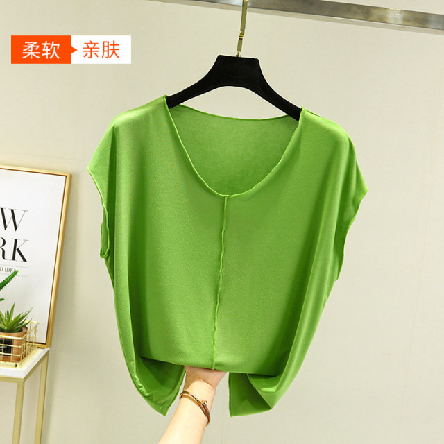 Modal Sleeveless T -shirt Female Summer Loose Loose Lesson Character Thin Models Slender and Weaving V -neck Version