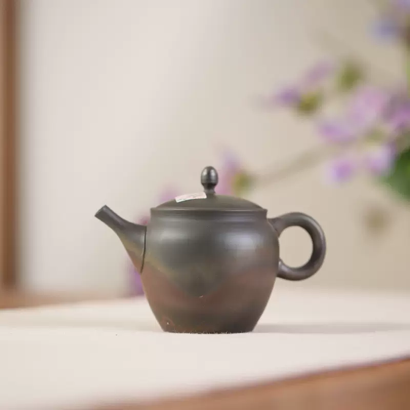 日本常滑烧全手工茶壶玉光火窑变朱泥熏黑泡茶茶具茶器日式后手壶 