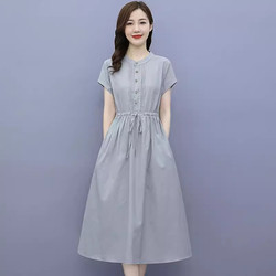 High-End Trendy Mom Cotton Dress for Women, 2026 Summer New Cotton-Linen Casual Versatile Slimming and Age-Reducing Dress