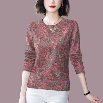 
New Spring and Autumn Mother's Wear Long Sleeve Round Neck Bottoming Shirt