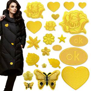 
Yellow self-adhesive patch patch for clothes, pants, down jacket, hat decoration, repair hole patch, embroidery applique