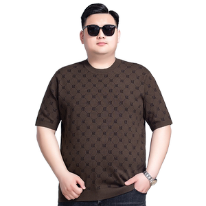 Spring and Autumn Jacquard and fat plus size men's half-sleeved base knit sweater large size loose round neck short sleeve inner sweater
