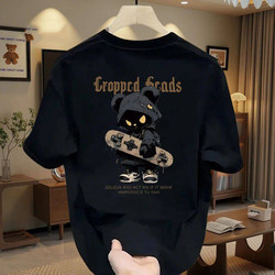 American-Style Cool Heavy Cotton Short-Sleeve T-Shirt for Young Men, Summer ins Trendy Brand Print, Loose Round Neck Versatile Top