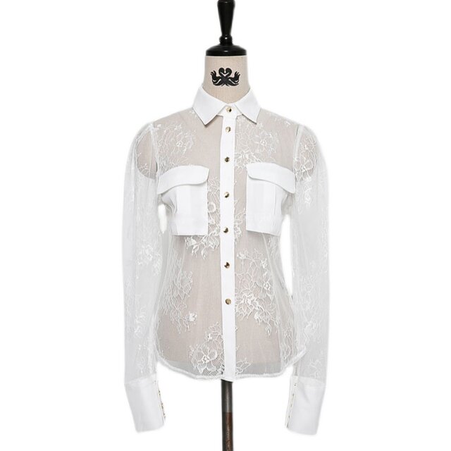 Korean Lace Transparent Shirt main image 0