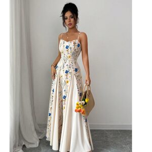 
2026 Amazon cross-border fashion European and American summer new fashion printed women's slim slim suspender dress
