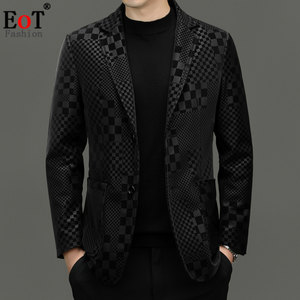
Autumn and winter Haining genuine leather jacket for men with removable white goose velvet liner slim casual suit sheepskin plaid suit