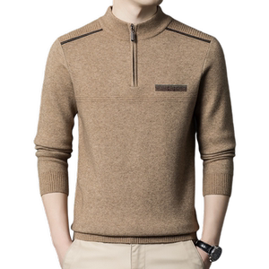 Autumn and winter new knit sweater semi -high neck thick warm woolen sweater middle -aged men's semi -zippers
