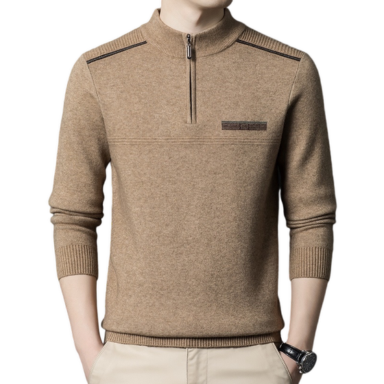 Autumn and winter new knit sweater semi -high neck thick warm woolen sweater middle -aged men's semi -zippers
