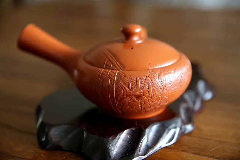 煎茶道具　柚子肌　線文　銅蓋　鉄瓶　鉄壷　V　R6428 煎茶道具 柚子肌 線文 銅蓋 鉄瓶 鉄壷 V R6428 南部鉄瓶 梔