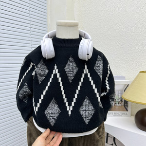 
Boys' winter thickened sweaters 2024 new children's round neck winter warm sweaters middle-aged children's style bottoming shirts