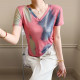 Fashionable age-reducing tie-dye printed short-sleeved T-shirt for women's summer new sexy V-neck mesh top slim-fitting meat-covering shirt