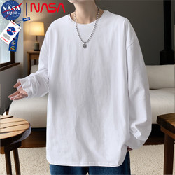 Nasa Collaboration Heavyweight Pure Cotton T-Shirt for Men, Long-Sleeved Solid Color Layering Base Shirt, Men's Heavy Cotton Student T-Shirt