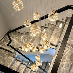 Special Long Chandelier for Stairwell in American-Style Duplex House, High-Ceiling Light Luxury Crystal Loft Apartment Open-Air Living Room Lamp