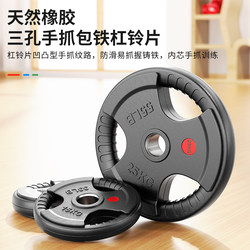 Pure Cast Iron Barbell Plates, Dumbbell Plates, Metal Painted Iron-Coated Three-Hole Hand-Grip Iron-Coated Barbell, Large Hole for Home Use