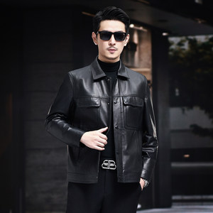 Haining leather coat head layer cowhide jacket men's spring and autumn coat lapel casual single leather top
