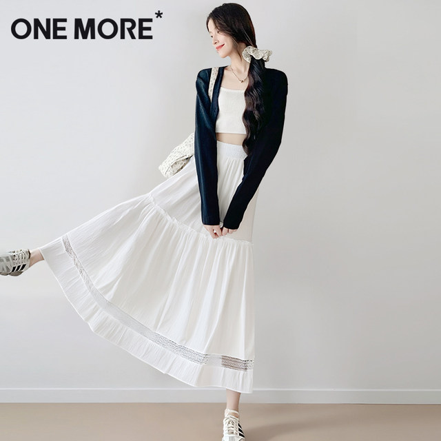 one more white skirt for women summer 2025 new style ink high waist moon skirt lace spliced ​​cake skirt X