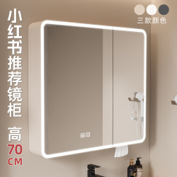 Space Aluminum Rounded Corner Smart Bathroom Mirror Cabinet with Led Defogger, Wall-Mounted Smart Mirror for Bathroom, Beauty Storage Rack