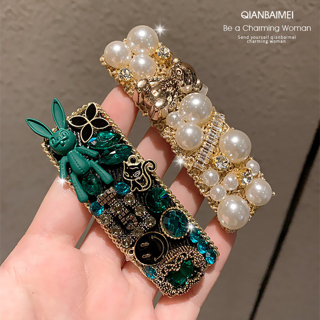 Hairpin women's 2023 autumn and winter new style one-line clip heavy industry full diamond high-end bangs side clip back head clip